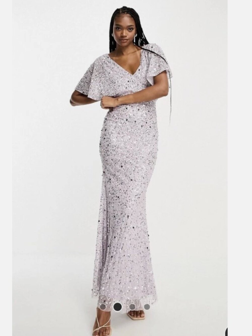 ASOS Beaut Tall Bridesmaid Embellished Maxi Dress with Flutter Sleeve Lilac NWT
